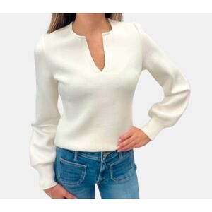 dh New York Women's Neoprene Long Sleeve V neck Leandra Top White NWT 145